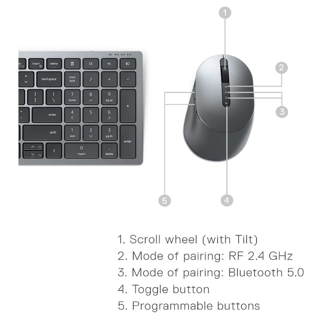 DELL KM7120 BLUETOOTH 5.0 MULTI-DEVICE  KEYBOARD AND MOUSE COMBO WIRELESS 2.4 GHZ