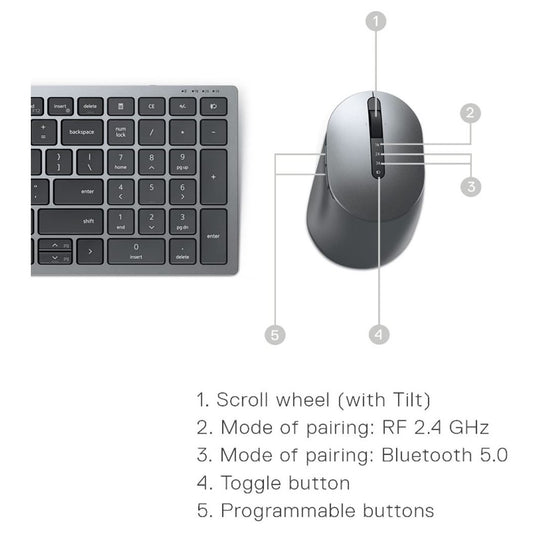 DELL KM7120 BLUETOOTH 5.0 MULTI-DEVICE KEYBOARD AND MOUSE COMBO WIRELESS 2.4 GHZ