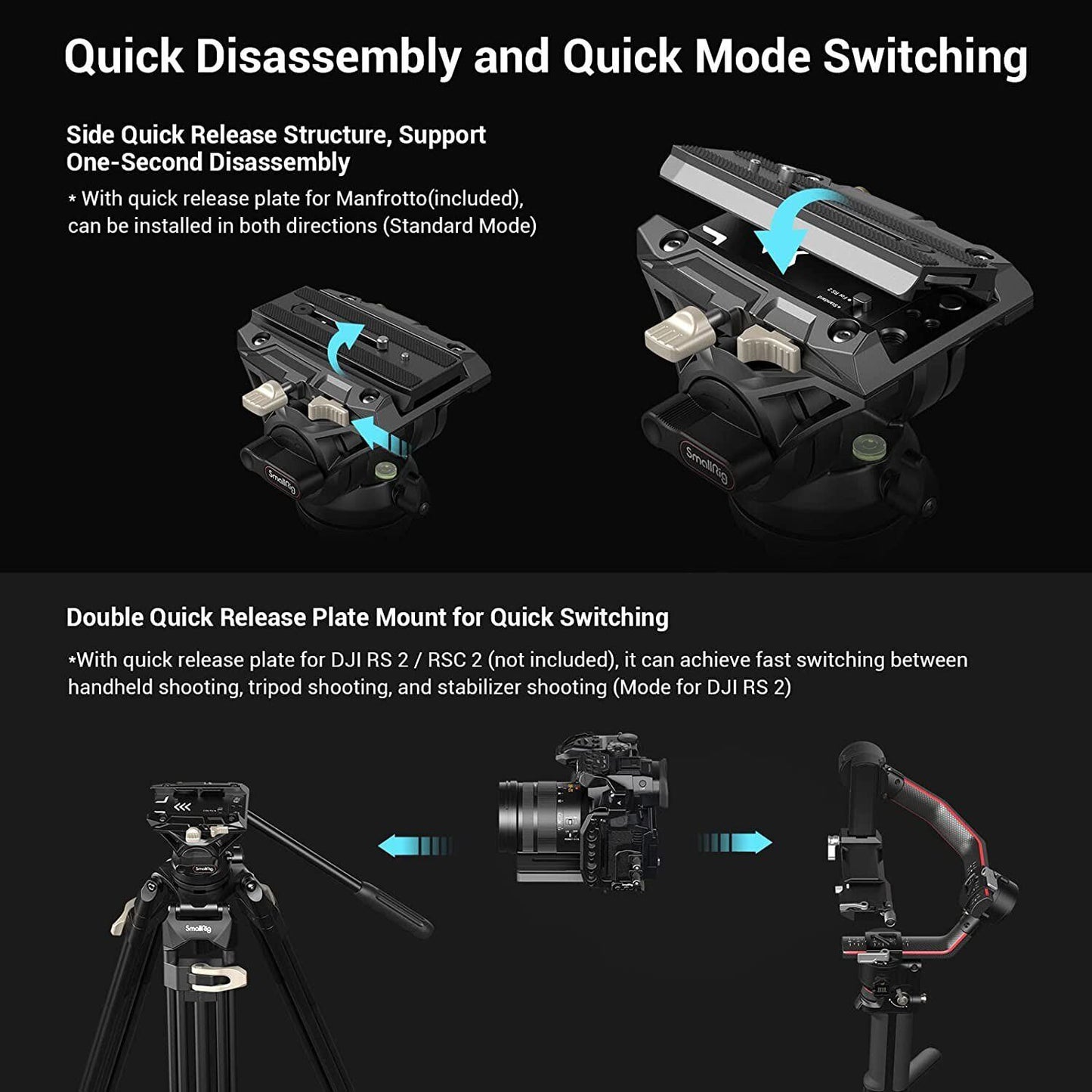 SmallRig Heavy-Duty Fluid Head Tripod AD-01 for TWO QR Plate Mode- 3751