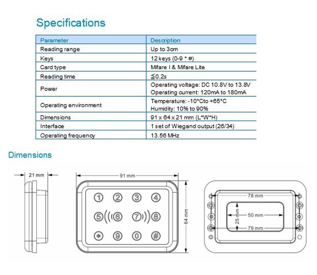 Card Reader (Mifare, Keyboard)