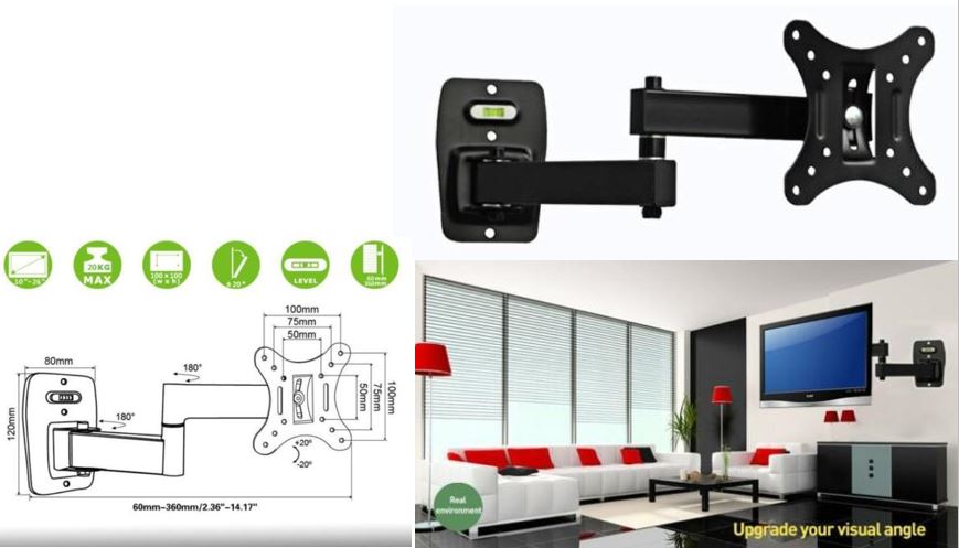 10"- 26" TV Monitor Wall Mount Bracket Hanger Full Motion Articulating Arm