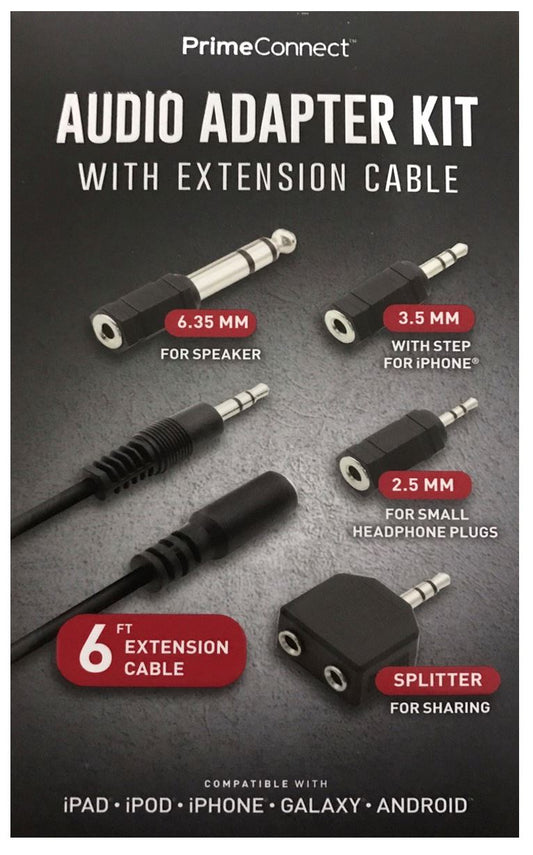 Audio adaptor kit 6.35MM - 3.5MM - 6Ft Ext Cable - Audio Splitter