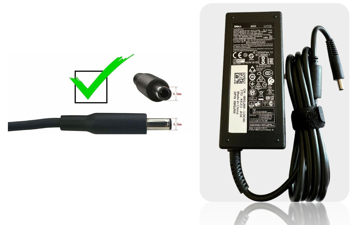 Dell 65W 4.5mm tip AC Adapter For Inspiron 13 14 15 0MGJN9 PA-1650-02D4
