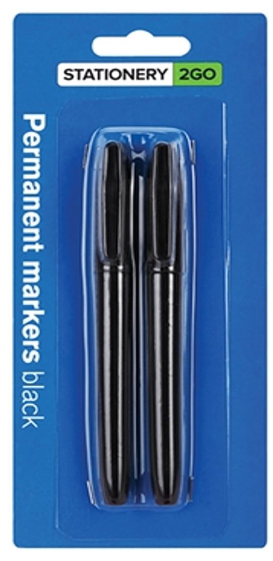STATIONERY 2 GO MARKER PERMANENT BLACK PACK 2
