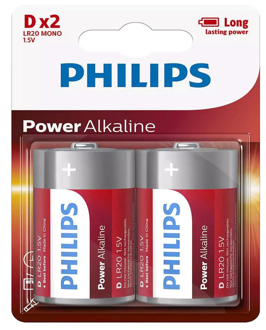Philips Power Alkaline 2 Pack D Battery