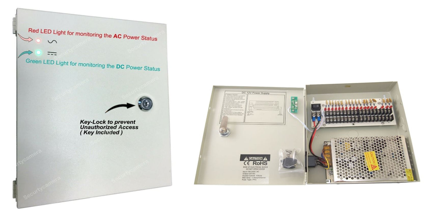 CCTV 16 Ch Channel Power Supply Distribution Box 12V DC 10A for CCTV Security Camera
