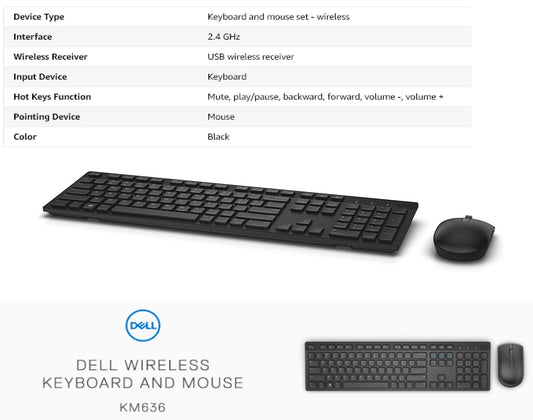 Dell KM636 Wireless Keyboard & Mouse Combo (5WH32), Black