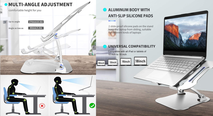 Ergonomic Aluminum Laptop Holder keep it Cool Laptop Stand,