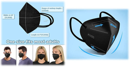 "Black Disposable KN95 Face Mask - 10PC 5 Layer Design Breathable Masks