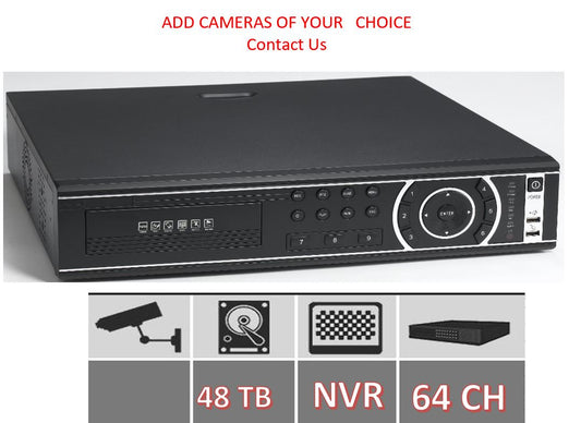 64 Ch NVR Video input 25CH 5MP input H.265(Main Profile) Linux Playback support 4CH 5MP/8CH 1080P playback 1CH VGA 1CH HDMI output 2*USB Port 1*RJ45 HDD 6TB*8 Backup Network backup USB backup and SATA recorder backup