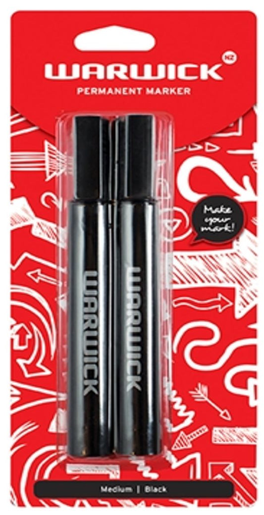WARWICK MARKER BLACK BULLET TIP BLISTER 2 PACK PERMANENT