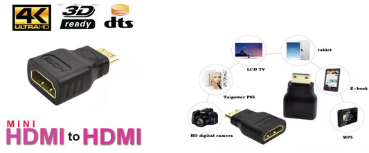 Mini HDMI Male to Standard HDMI Female Adapter Gold Plated HDTV 4K 1080p 3D