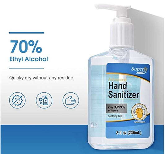 Superfy Hand Sanitizer Gel with 70% Alcohol, 8 oz, Press Hand Washer with Pump Quick-drying