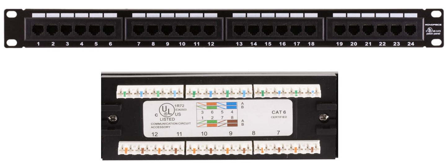 Monoprice 7253 Cat6 Patch Panel 110 Type 24 Port (568A/B Compatible)