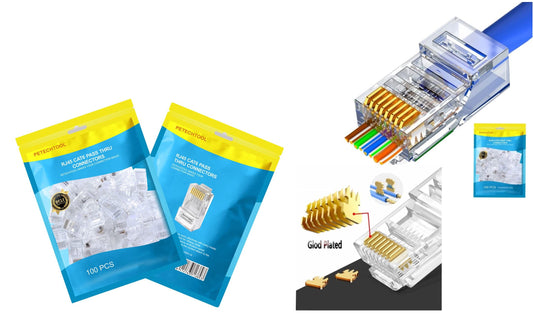 RJ45 Cat6 Cat5 Connector Ends Gold Plated 8P8C Ethernet Pass Through Plug(100Pack)