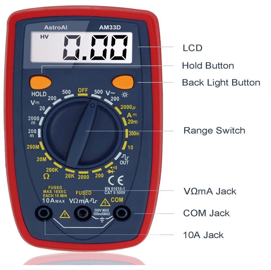 AstroAI Digital Multimeter with Ohm Volt Amp and Diode Voltage Tester Meter (Dual Fused for Anti-Burn)
