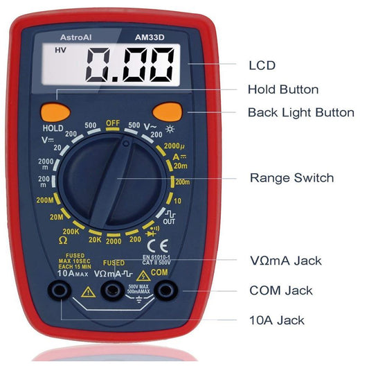 AstroAI Digital Multimeter with Ohm Volt Amp and Diode Voltage Tester Meter (Dual Fused for Anti-Burn)