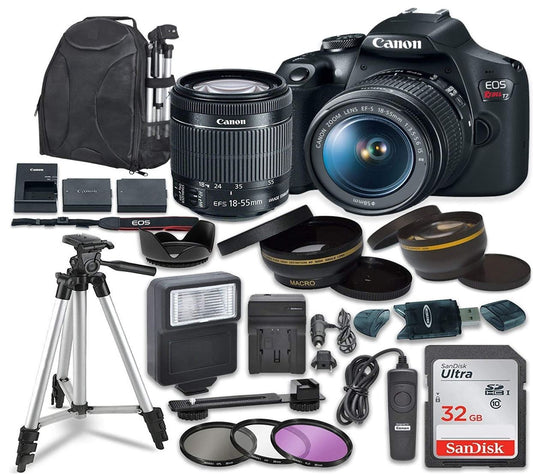 Canon EOS Rebel T7 Digital SLR Camera with Canon EF-S 18-55mm Image Stabilization II Lens, Sandisk 32GB SDHC Memory Cards, Accessory Bundle