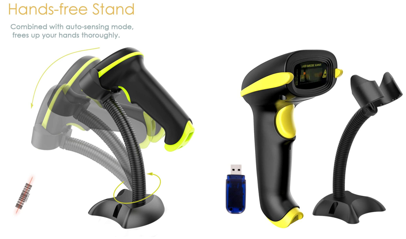 NADAMOO Wireless Barcode Scanner Bluetooth Compatible, Handheld USB 1D Laser