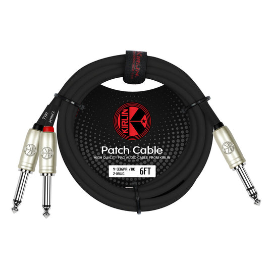 Kirlin Patch Cable Y-336PR-6FT/BK 24AWG 1/4" TRS PLUG-2x1/4" MONO PLUG