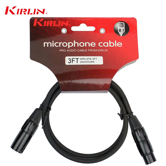 Kirlin Microphone Cable MPC-270-3FT/BK 20AWG XLR MALE-XLR FEMALE