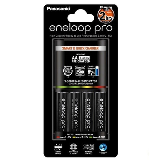 Panasonic Eneloop Quick Charger + 4 AA Eneloop Pro Batteries