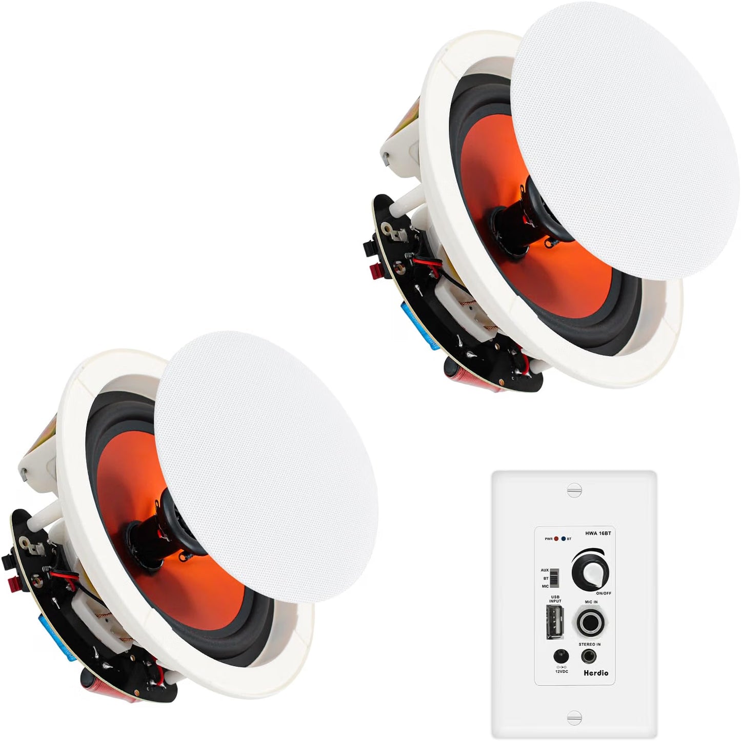 Herdio 4 Inch Bluetooth Ceiling Speakers 240W 2-Way Flush Mount in Wall Amplifier Receiver Suitable for Home Theater Bathroom Living Room Kitchen Office (1 Pair)