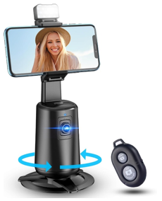 Auto Face Tracking Tripod 360° Rotating Cell Phone Photo and Video Kits Stand, No App, Camera Stand with Remote and Gesture Control, Rechargeable Smart Shooting Stand for Live Recording TiktokBlack
