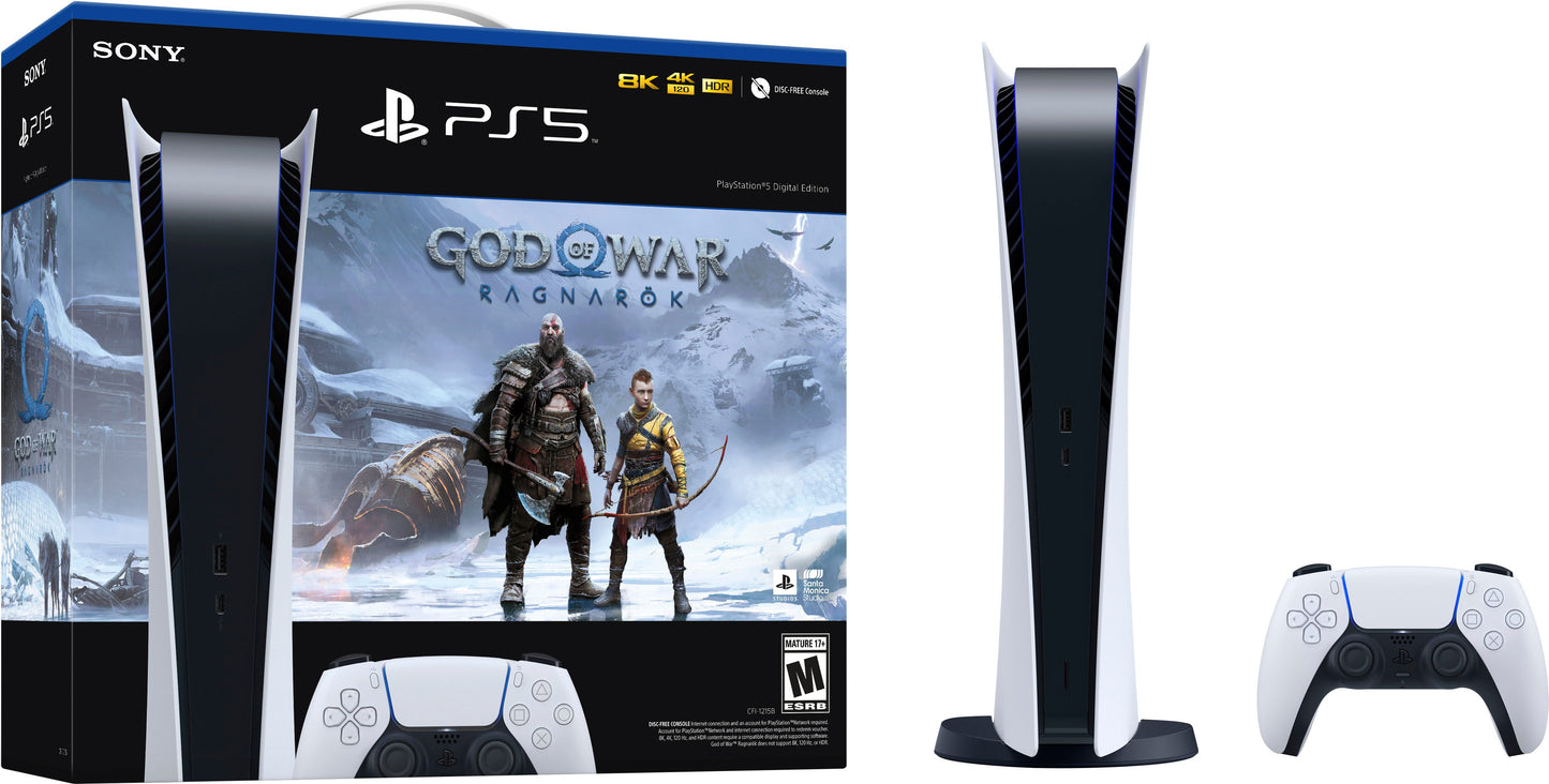 Sony Playstation 5 Console God of War Ragnarök Bundle WHITE : Digital Edition, One Controller