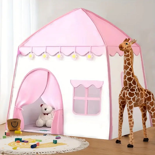 Pink Castle Princess Theater Play Tent - Indoor Flower Star Fairy Tent with Star Lights