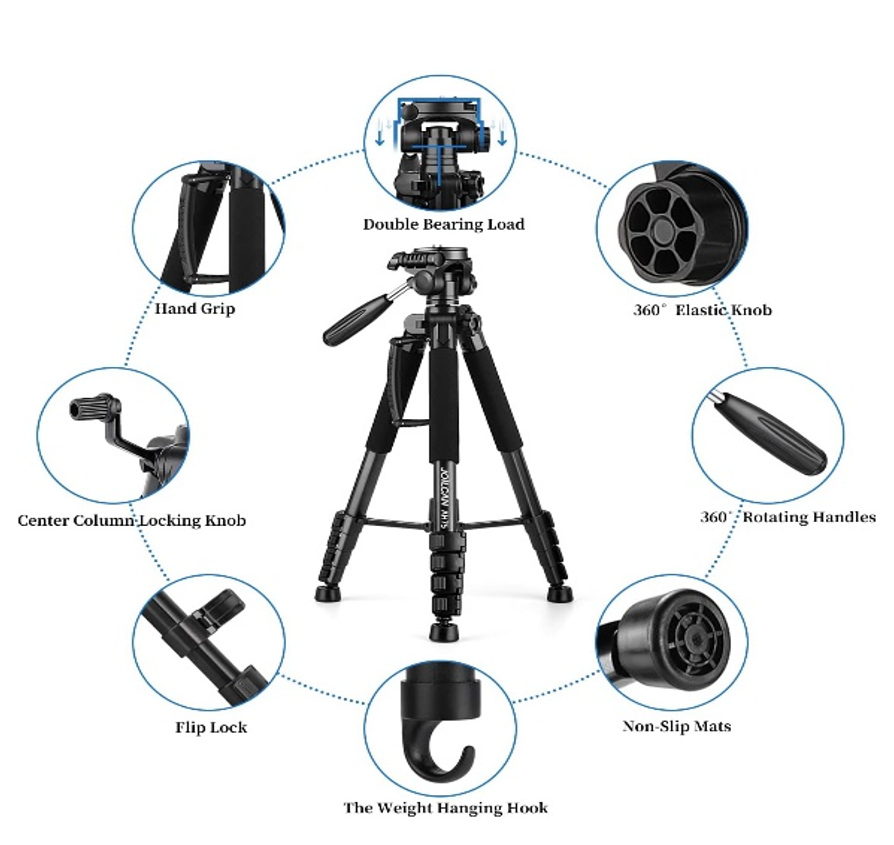 Tripod Camera Tripods, 74" Tripod for Camera Cell Phone Video Photography, Heavy Duty Tall Camera Stand Tripod, Professional Travel DSLR Tripods Compatible with Canon Nikon iPhone, Max Load 15 LB