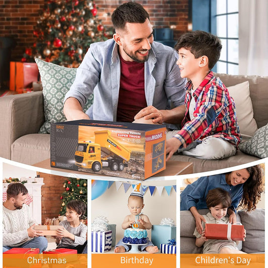MLcnleS Kids-Toys for 3 4 5 6 Years Old Boys, Remote Control Dump Truck Toy with Activity Barricade, Rechargable, Construction-Car-Vehicle Toddlers-Toy for 6 7 8 9 Year Old Boys and Girls
