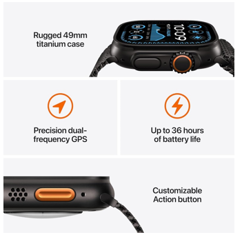 Apple Watch Ultra 2 GPS + Cellular, 49mm Black Titanium Case with Black Ocean Band.