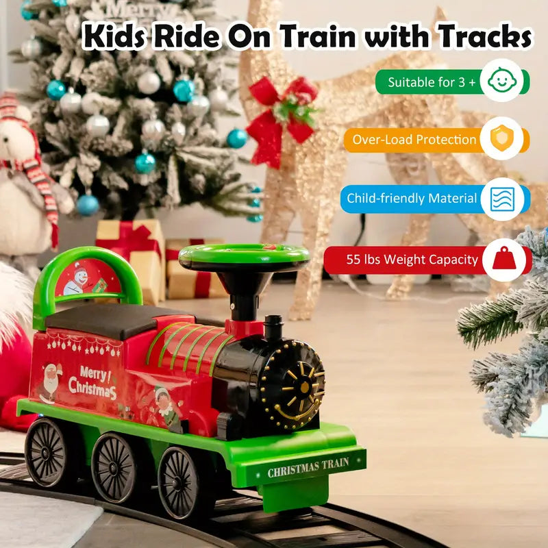 6V Electric Ride-On Train - Motorized Train Toy for Kids with 6 Wheels and Track