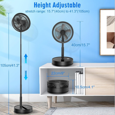 Portable Foldable Rechargeable Oscillating Fan - 9" 7200mah Battery Operated USB C Small Fan Remote, Quiet Table Desk Fan Folding Standing Pedestal Fans for Bedroom Rome Office Camping Travel