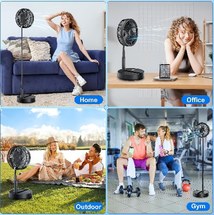 Portable Foldable Rechargeable Oscillating Fan - 9" 7200mah Battery Operated USB C Small Fan Remote, Quiet Table Desk Fan Folding Standing Pedestal Fans for Bedroom Rome Office Camping Travel