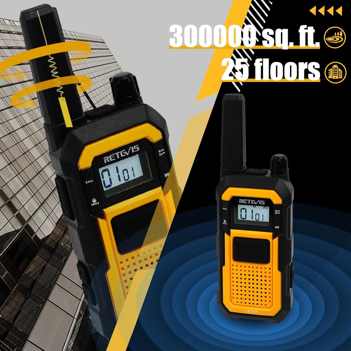 Retevis RB48 2 PACK Heavy Duty Walkie Talkies for Adults,Long Range Two Way Radios