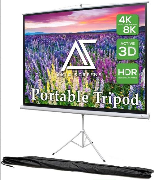 Akia Screens 100 inch Projector Screen with Stand 16:9 HD 1.1 Gain 180° Viewing Angle Wrinklefree Tripod Screen Pull Up Foldable Stand for Movie Office Home Theater Indoor Outdoor Travel AK-T100SB1