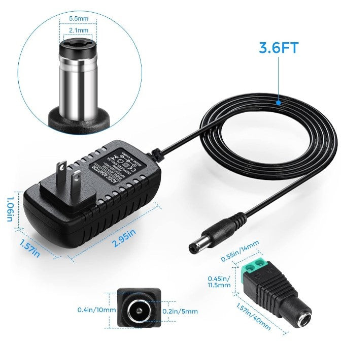 LightingWill 12V Power Supply, 36W Power Adapter,  to 12V 3A DC Power Supply, Wall Plug Transformer for Devices with 5.5/2.1mm DC Connector