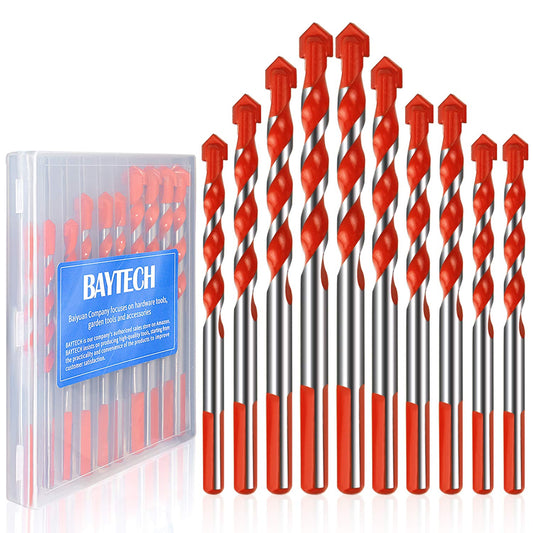 BAYTECH 10Pcs Triangle Drill Bit Set (6/6/6/8/8/8/10/10/12/12mm), Ultimate Multifunctional with Tungsten Carbide Tip for
