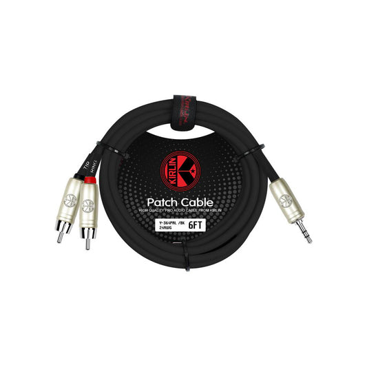 Kirlin Patch Cable Y-364PRL-6FT/BK 24AWG 3.5MM TRS PLUG-2xRCA PLUG