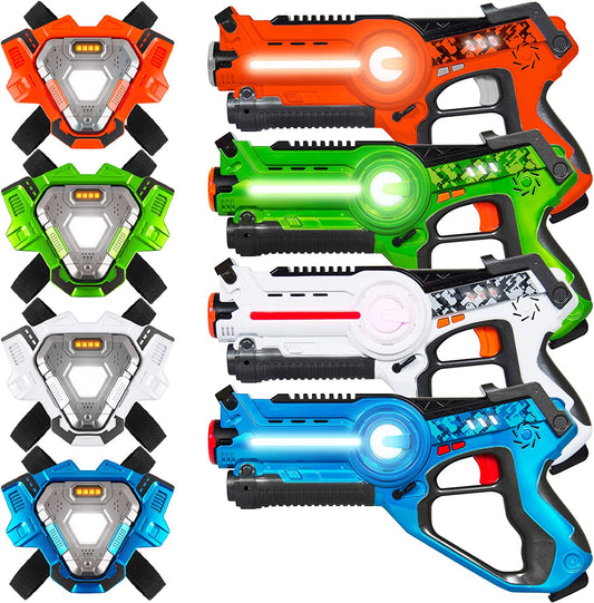 Laser Tag Guns and Vests Set of 4 Pack Infrared Blasters Battle Multiplay