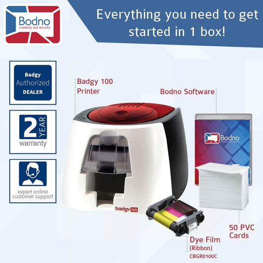 Badgy100 ID Card Printer with Complete Supplies