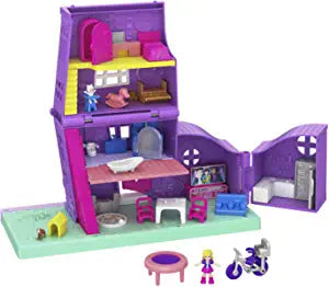 Polly Pocket Doll House, Pollyville Pocket House with 2 Dolls and Accessories, Furniture and Reveals, Mini Toys