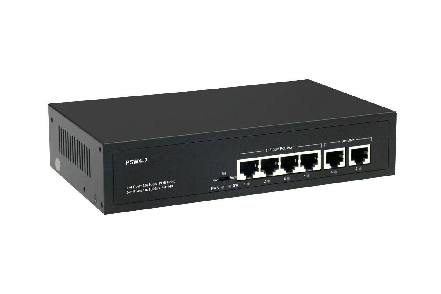 4 Port PoE Switch with 2 Ethernet Uplink, Extend Function Max Output 65W, 803.af