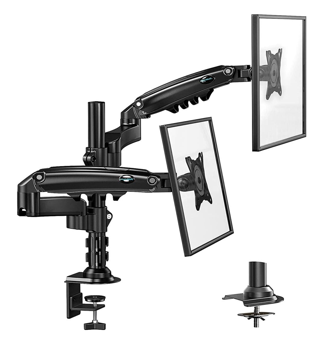 Dual Monitor Stand - Height Adjustable Gas Spring Double Arm Monitor Mount Desk Stand Fits Two 17 to 32 inch Screens with Clamp, Grommet Mounting Base, Each Arm Holds up to 19.8lbs
