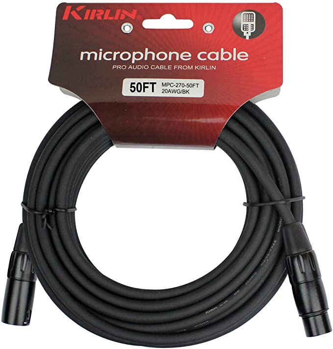 Kirlin Microphone Cable XLR-280-50FT/BK 20AWG XLR MALE-XLR FEMALE