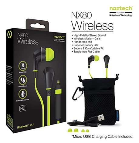 Naztech NX80w Wireless Sports Bluetooth Lime and Black Earphones