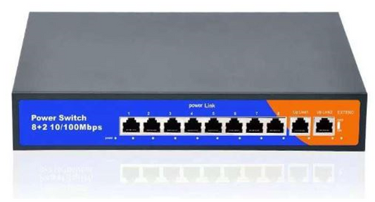 8ch  10/100Mbps  PoE  RJ45 Ports （1-8）1ch  10/100Mbps  RJ45 Port （9th）