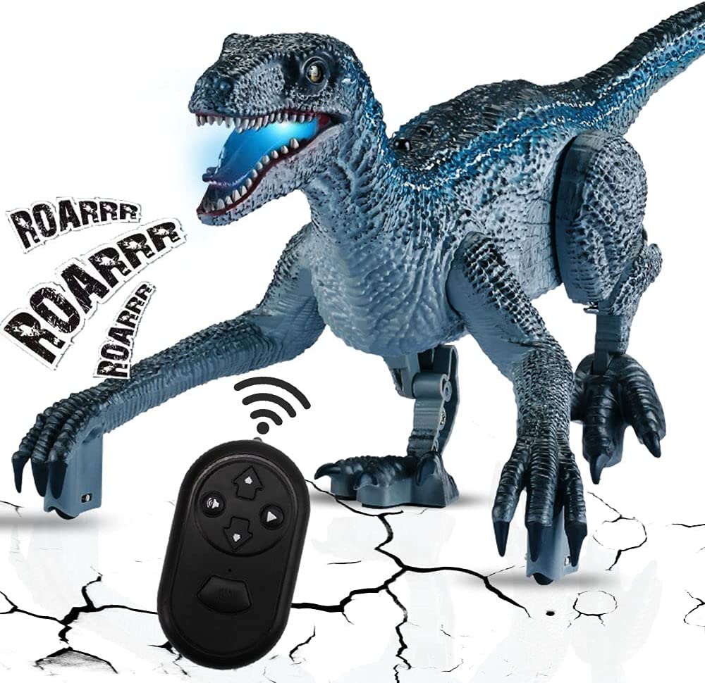 Remote Control Dinosaur Toys for Kids 4-7, Electronic Realistic Velociraptor RC Dinosaur Walking Pets Robot Dino with Lights and Roaring Sounds, Gifts for Boys Girls Age 5 8 10 12 Years Old